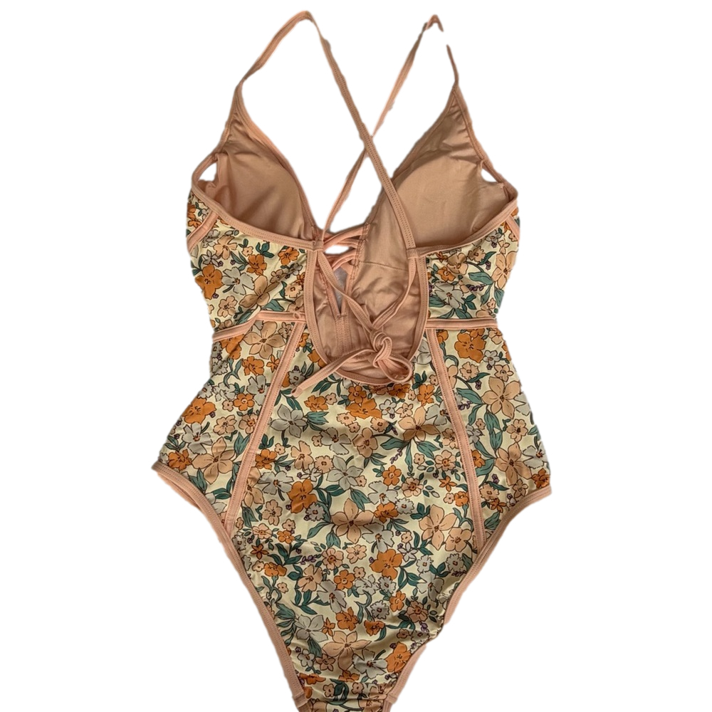 CupShe NEW Women's Floral Apricot One Piece With Front Criss Cross Detail - Picture 8 of 14
